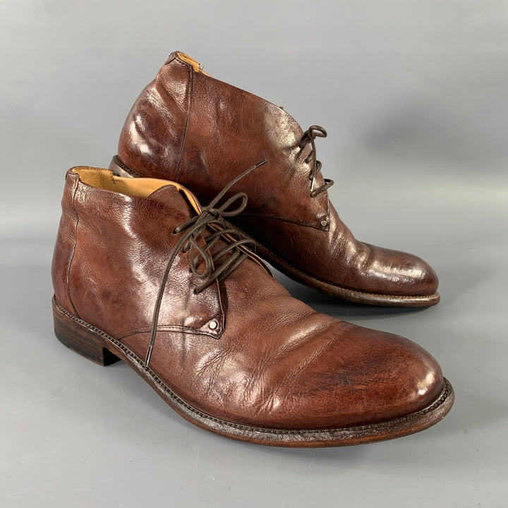 UNTAMED STREET Size 12 Brown Distressed Leather Lace Up Boots