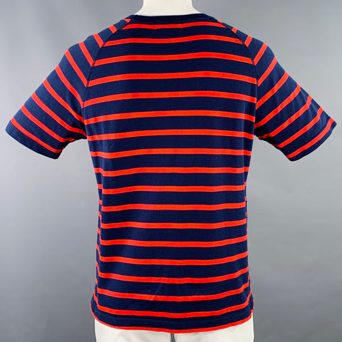 HEMINGSWORTH Size L Navy Red Stripe Cotton Crew Neck T-shirt