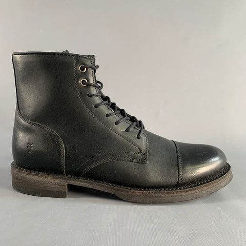 FRYE Size 8.5 Black Leather Lace Up Boots