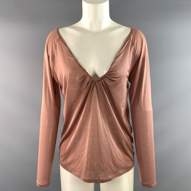GUCCI SS2002 Size XS Pink Dust Pink Silk Long Sleeve Casual Top
