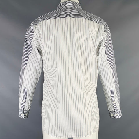 SAGE DE CRET Size M White Grey Stripe Cotton Mixed Pattern Long Sleeve Shirt