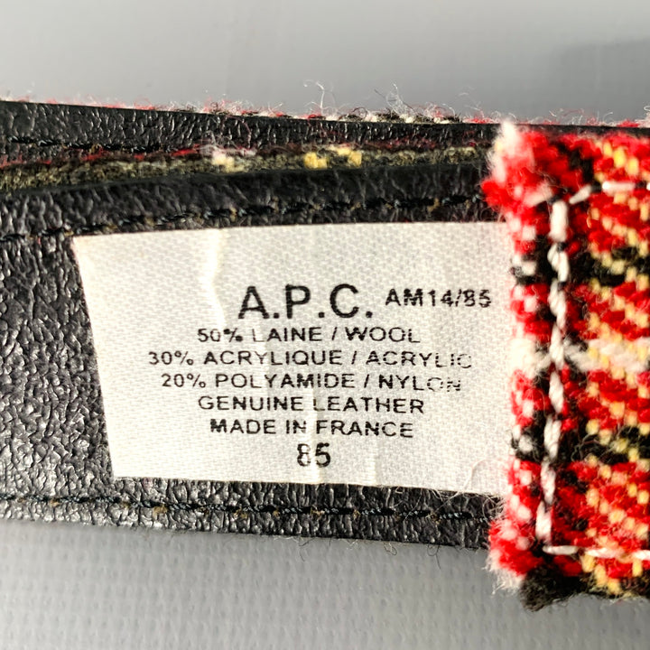 A.P.C. Size 36 Red Black White Plaid Wool Blend Belt