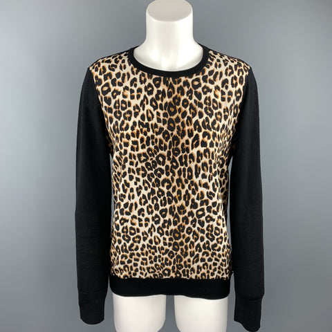 EQUIPMENT Size M Black & Tan Leopard Wool / Silk Pullover