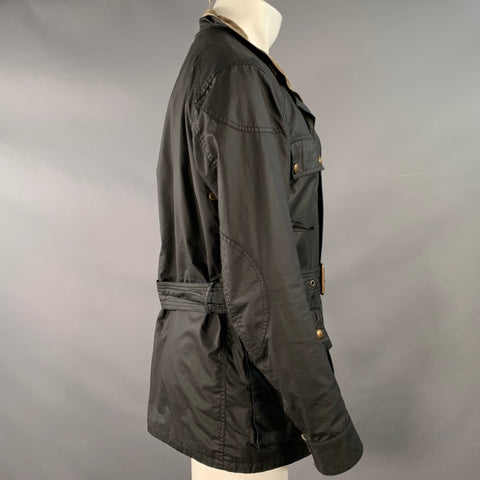 BELSTAFF 2012 Roadmaster Size M Black Waxed Cotton Zip Snaps Jacket