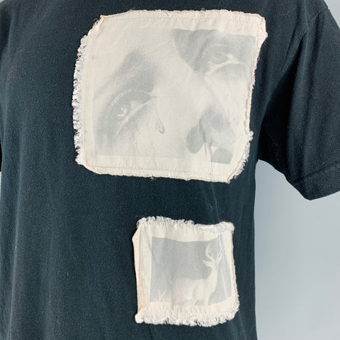 PALM ANGELS Size XL Black Patches Cotton Crew Neck T-shirt