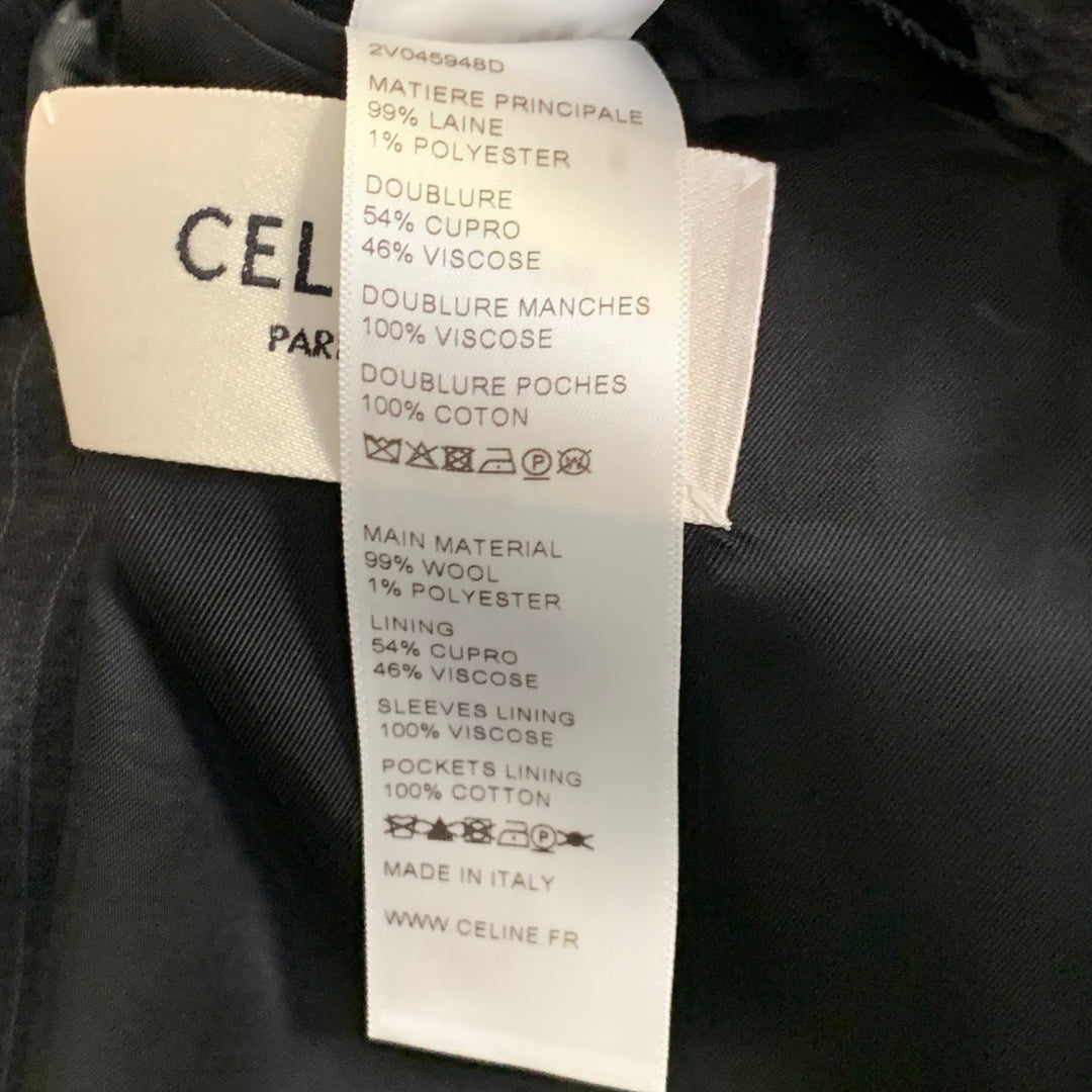 CELINE Size 44 Regular Grey Charcoal Stripe Wool Polyester Suit