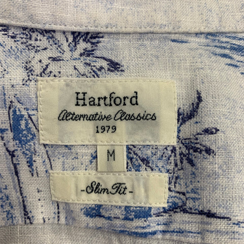 HARTFORD Size M White Blue Linen Camp Short Sleeve Shirt