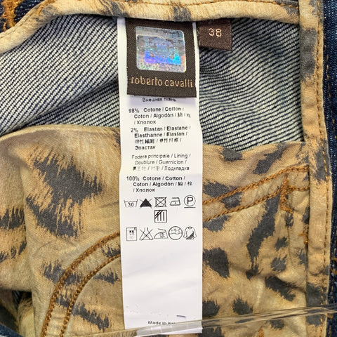 ROBERTO CAVALLI Size 2 Blue Cotton Blend Low Rise Studded Twill Flared Jeans