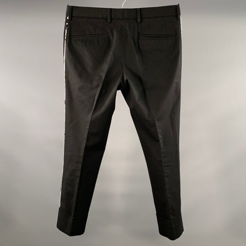 JIL SANDER Size 32 Black White Painted Cotton Blend Cuffed Dress Pants