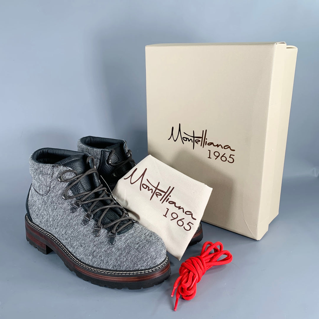 MONTELLIANA Size 10 Tom Hiker Grey Black Tweed Wool Hiking Ankle Boots