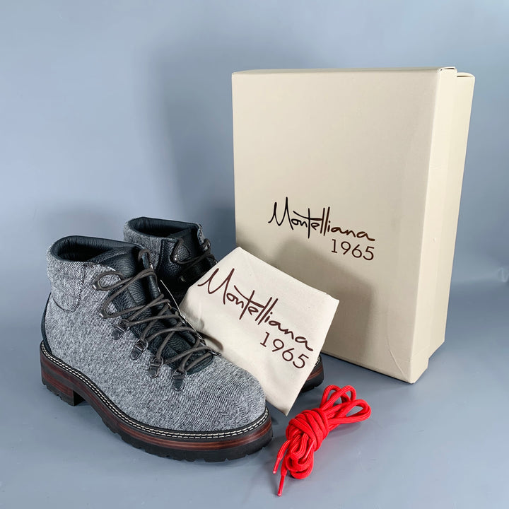 MONTELLIANA Size 10 Tom Hiker Grey Black Tweed Wool Hiking Ankle Boots