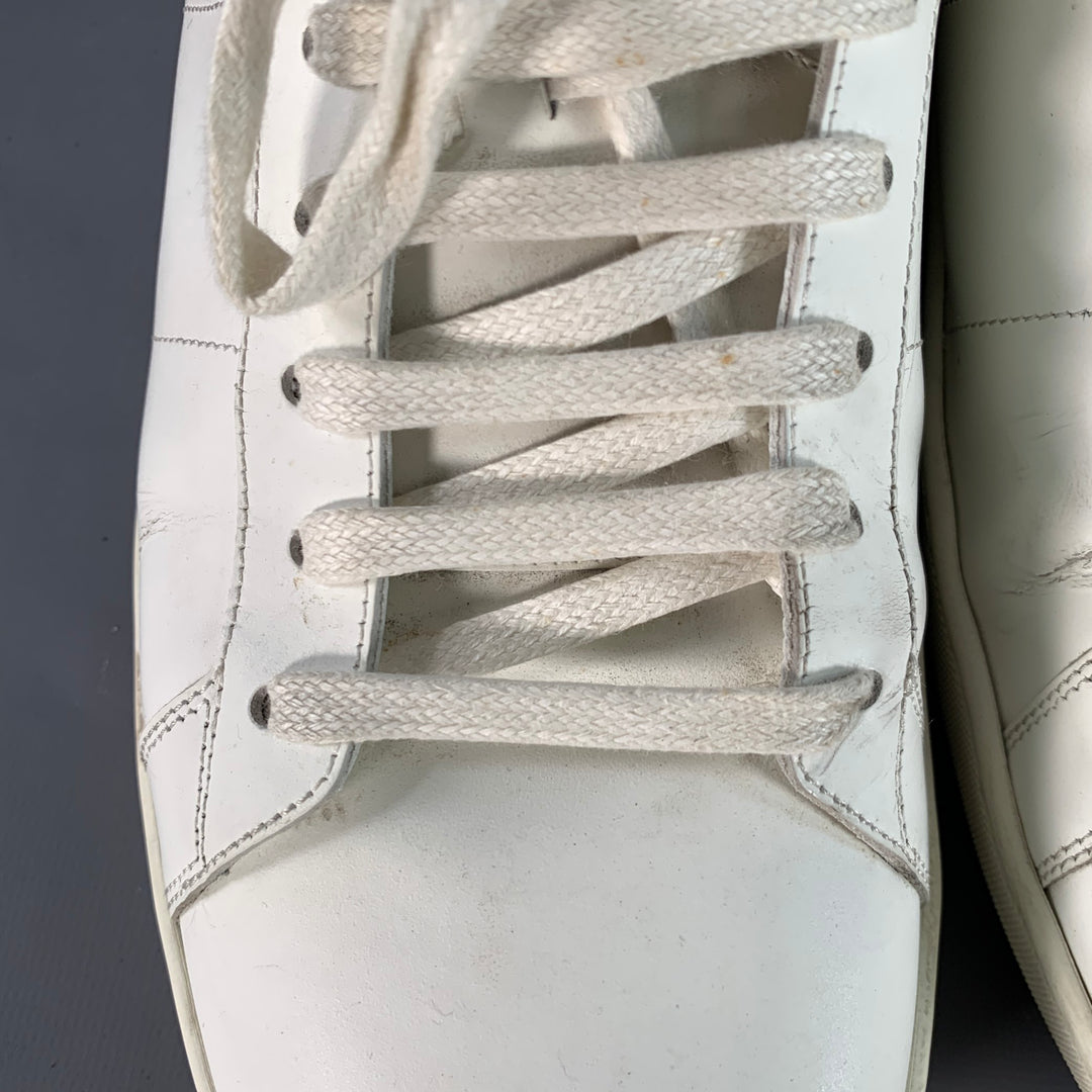 SAINT LAURENT Size 15 White Leather Low Top Lace-Up Sneakers