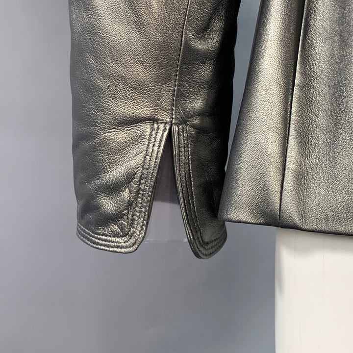 ELLEN TRACY Size 4 Metallic Silvre Leather Notch Lapel Jacket Blazer