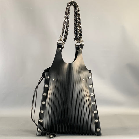SONIA RYKIEL Black White Monogram Leather Tote Handbag