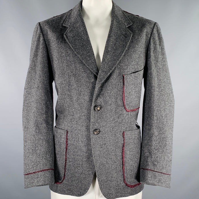 PAUL SMITH Size 42 Grey Burgundy Wool Blend Contrast Trim Jacket