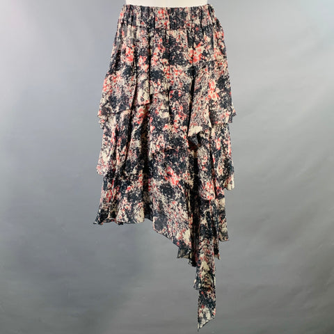 ISABEL MARANT ETOILE Size S Black Red White Chiffon Abstract Tiered Skirt