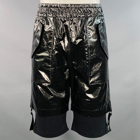 HELMUT LANG Size M Black Anthracite Coated Cotton Double Layer Shorts