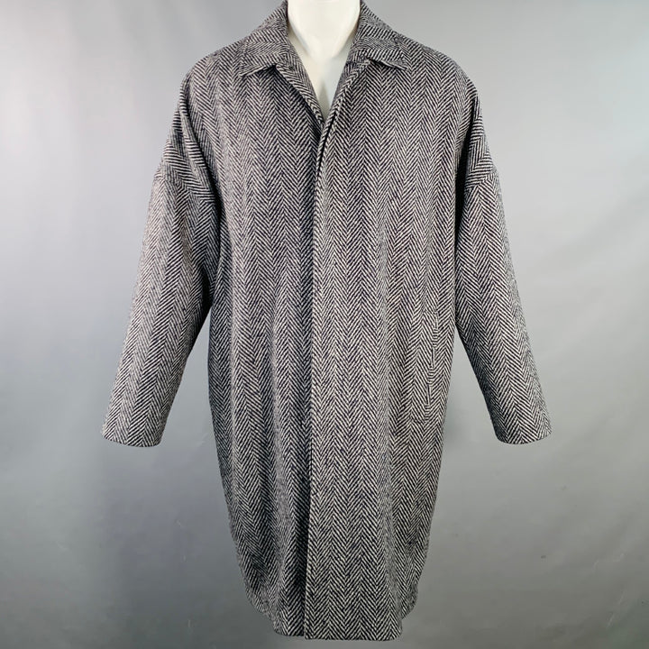 ALEX MILL Size M Grey Navy Herringbone Wool Blend Hidden Buttons Coat