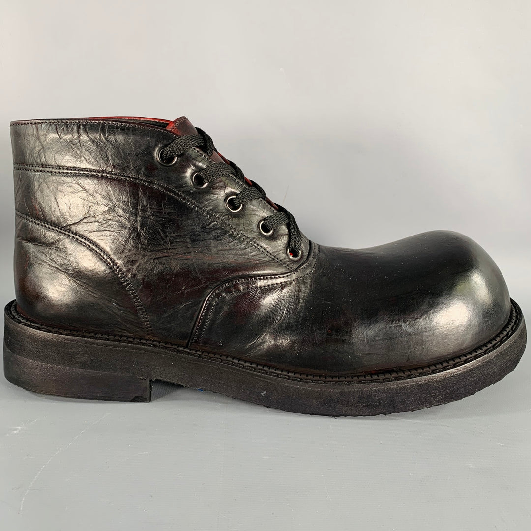 CUSTOM MADE Size 10 Black Leather Lace-Up Clown Ankle Boots