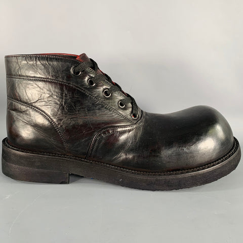 CUSTOM MADE Size 10 Black Leather Lace-Up Clown Ankle Boots