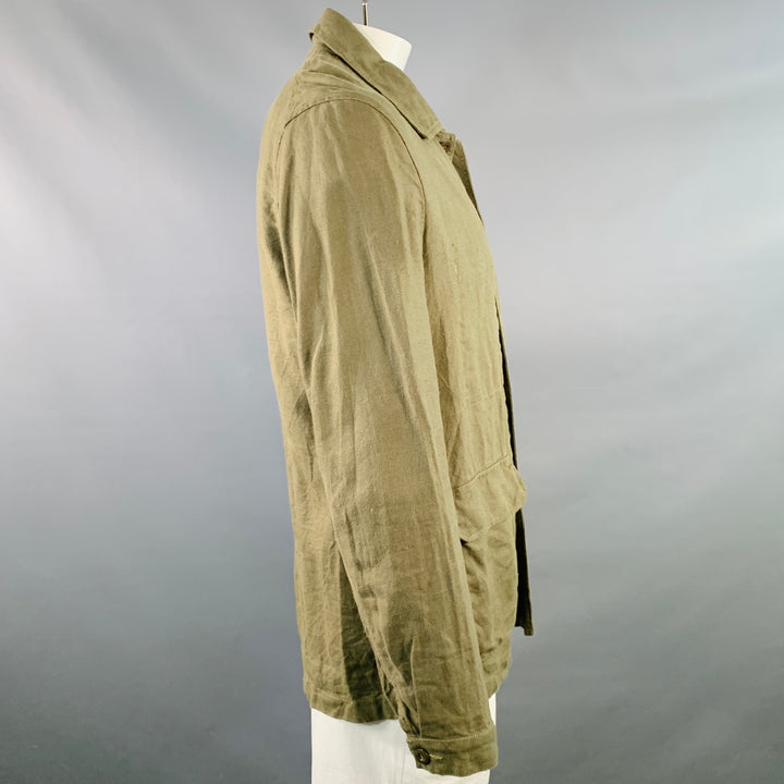 ARPENTEUR Size L Green Olive Woven Linen Chore Jacket