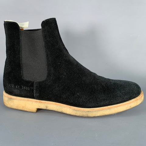 COMMON PROJECTS Size 11 Black Suede Crepe Sole Pull On Chelsea Ankle Boots