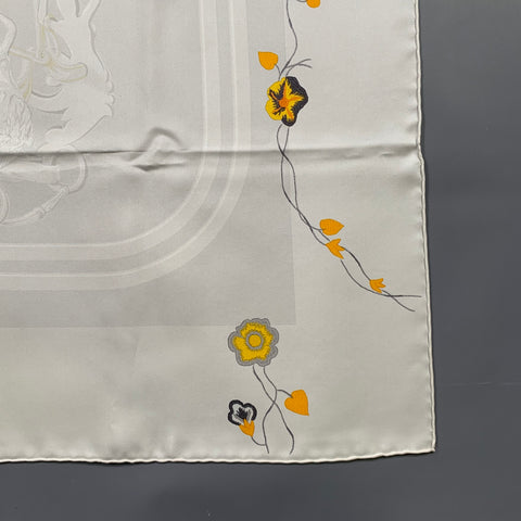 HERMES Ivory Yellow Orange Print Silk Scarves