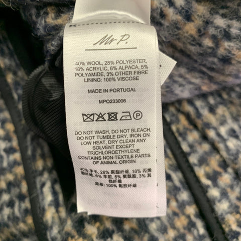 MR. PORTER Size M Navy Beige Abstract Woven Wool Blend Single Breasted Coat