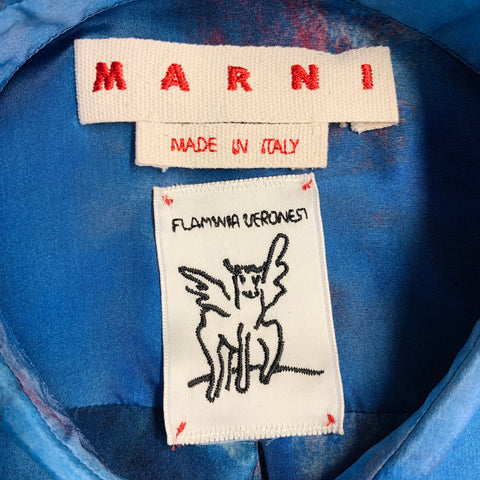 MARNI x FLAMINIA VERONESI Size S Blue Red Silk Watercolor Cropped Dress Top