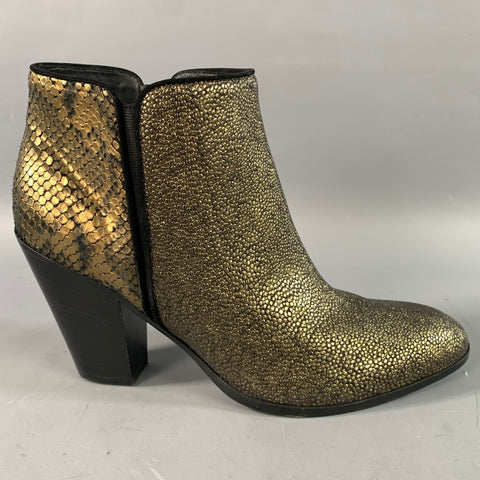GIUSEPPE ZANOTTI Size 10.5 Gold Black Leather Textured Boots