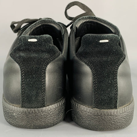 MAISON MARGIELA Size 13 Black Mixed Fabrics Leather Low Top Sneakers