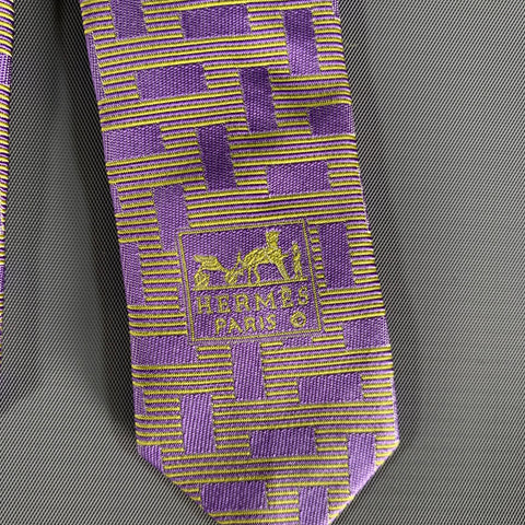 HERMES Cream Lavender Geometric Silk Tie