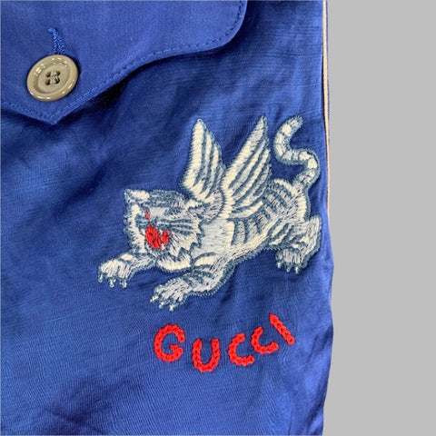 GUCCI 2019 Taille 32 Jogging Décontracté en Viscose et Lin à Rayures Bleues et Rouges