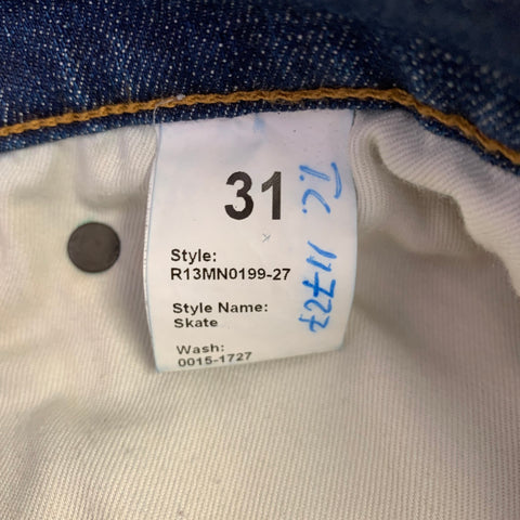 R13 Size 31 Skate Blue Cotton Blend Straight Distressed Jeans