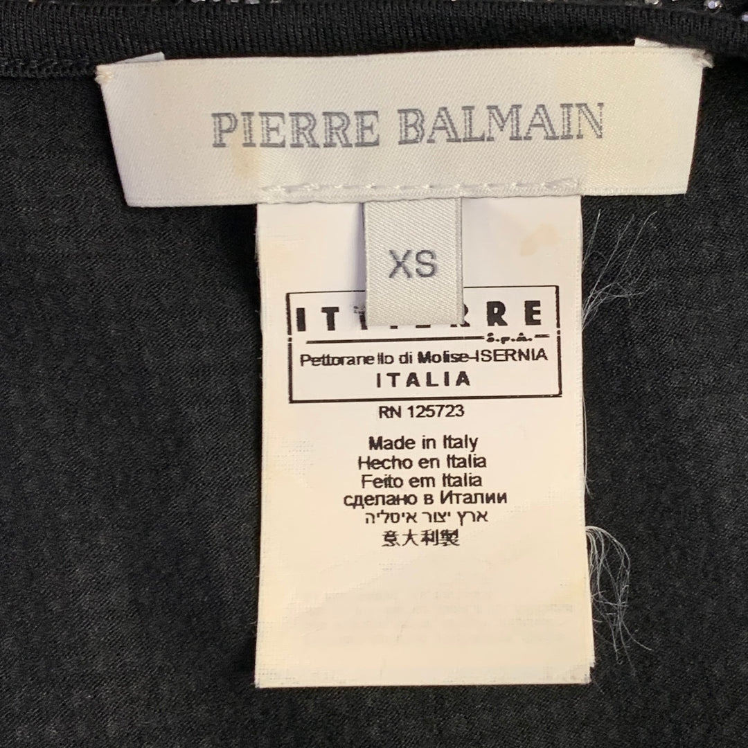 BALMAIN Size XS Black Silver Viscose Blend Studded Dolman Sleeves Scoop Neck T-Shirt
