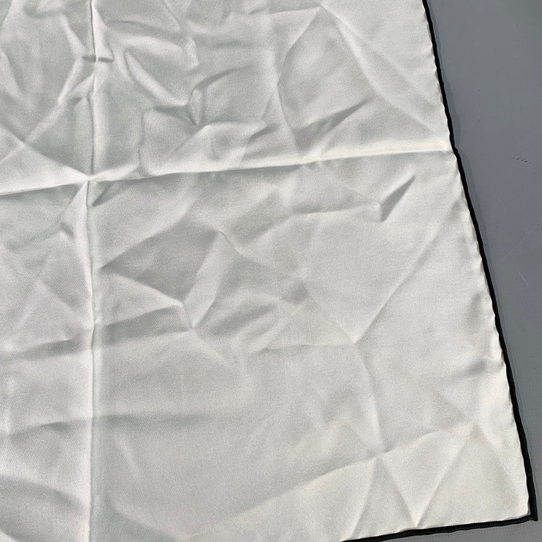 TOM FORD White Black Logo Silk Pocket Square