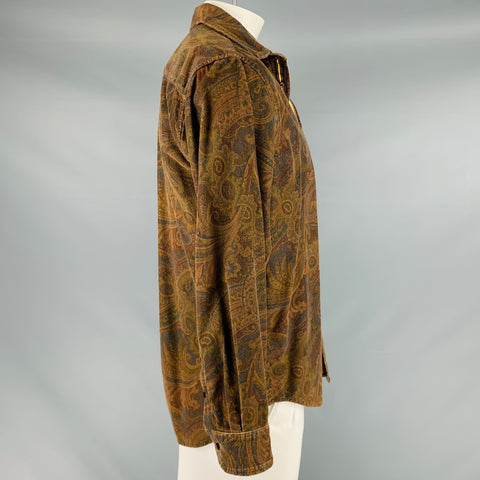 ROBERT GRAHAM Size L Brown Paisley Cotton Corduroy Button Down Long Sleeve Shirt