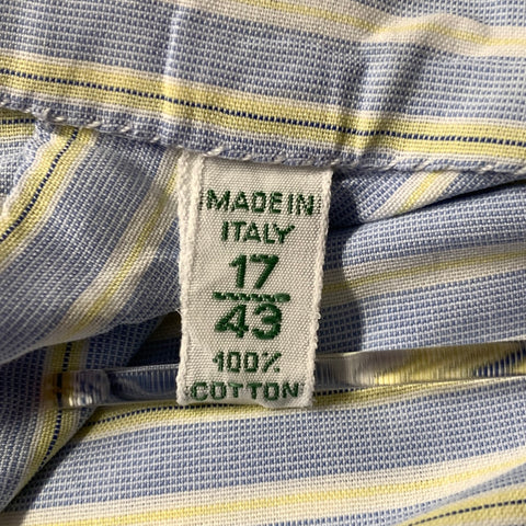 BERGDORF GOODMAN Size XL Blue Yellow Stripe Cotton Long Sleeve Shirt