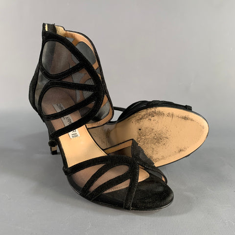 CHARLES KAMMER Size 6 Black Mesh Suede Peep Toe Boots