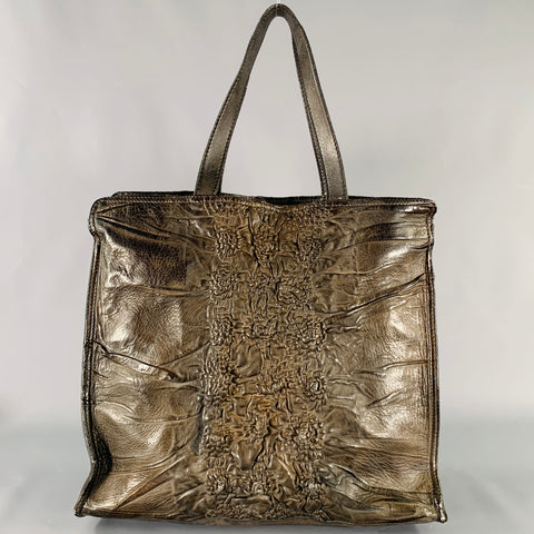 NUMERO 10 Brown Off White Embroidered Leather Tote Handbag