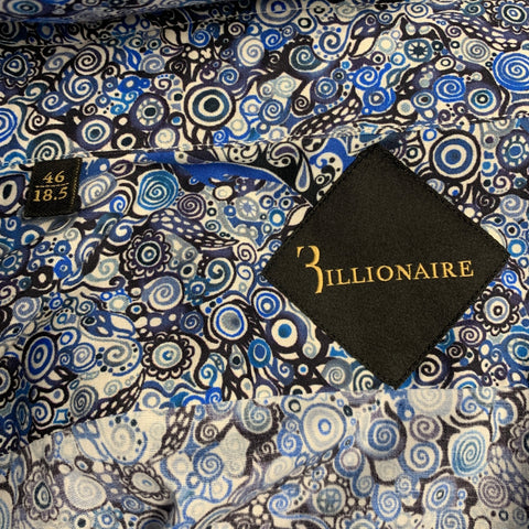 BILLIONAIRE COUTURE Size XL Blue Black White Swirls Wolf Long Sleeve Shirt