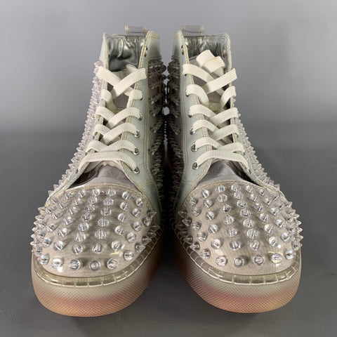 CHRISTIAN LOUBOUTIN Size 12.5 Silver Grey Studded High Top Sneakers
