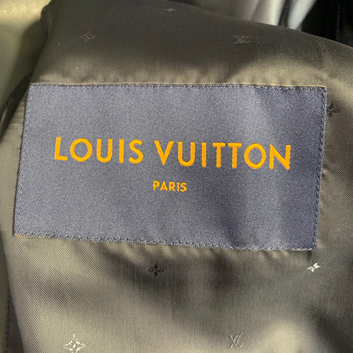 LOUIS VUITTON Size 40 Navy Textured Bull Leather Zip Up Blouson Jacket