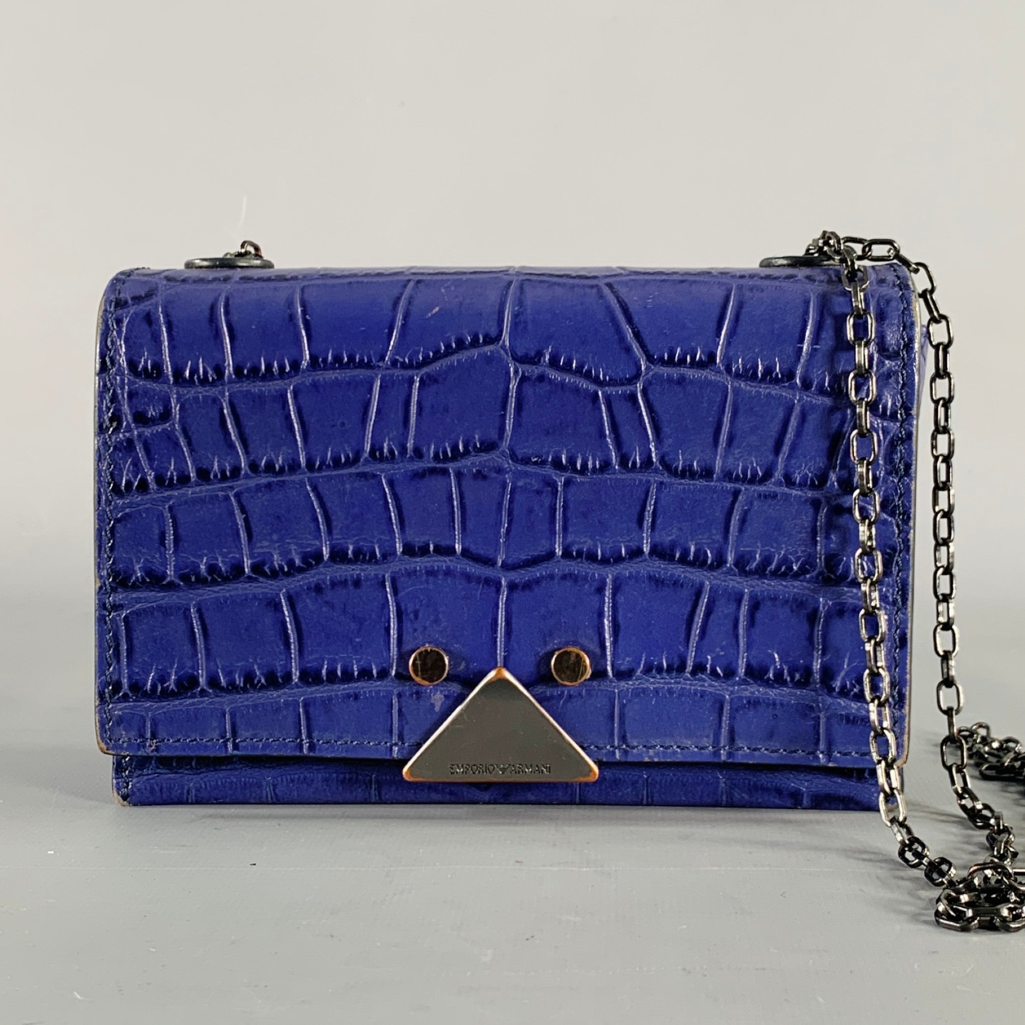 EMPORIO ARMANI Purple Croc Embossed Leather Cross Body Handbag