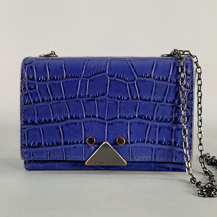 EMPORIO ARMANI Purple Croc Embossed Leather Cross Body Handbag