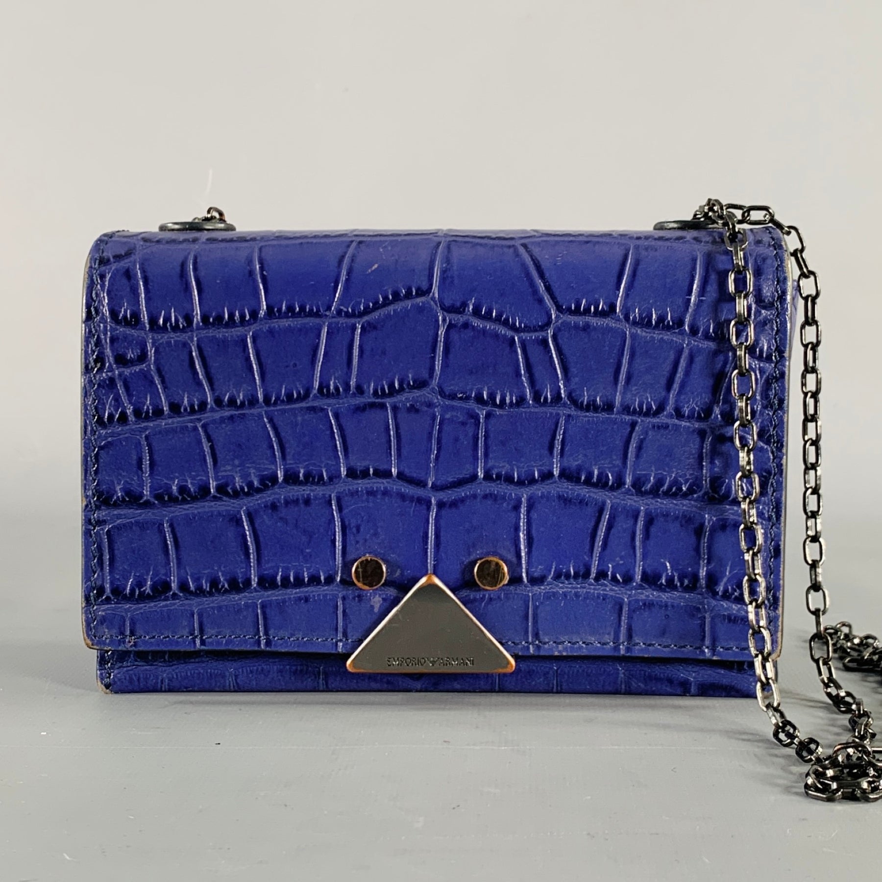 EMPORIO ARMANI Purple Croc Embossed Leather Cross Body Handbag