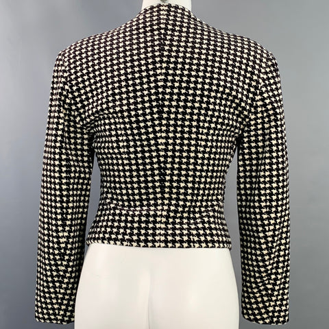 BYBLOS Size S Black White Cotton Velvet Houndstooth Collarless Cropped Blazer