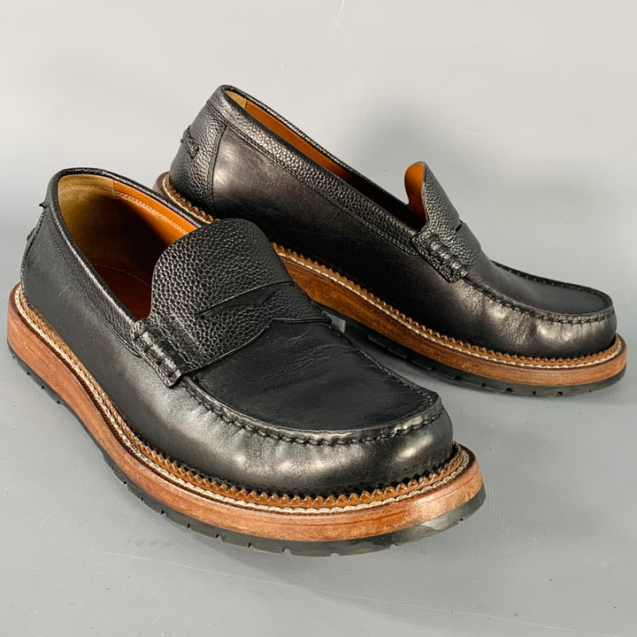 LOUIS VUITTON Size 7.5 Black Leather Penny Loafers