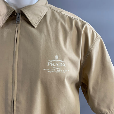PRADA Size S Khaki Polyester Cotton Zip Up Short Sleeve Shirt