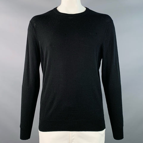 SUITSUPPLY Size XL Black Knit Merino Wool Long Sleeve Crew Neck Pullover